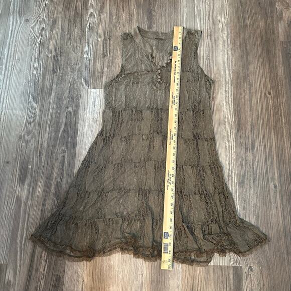 Free People Lace Sheer Midi Dress Tie Back Bow Button Down‎ Womens Size Small - Picture 7 of 8